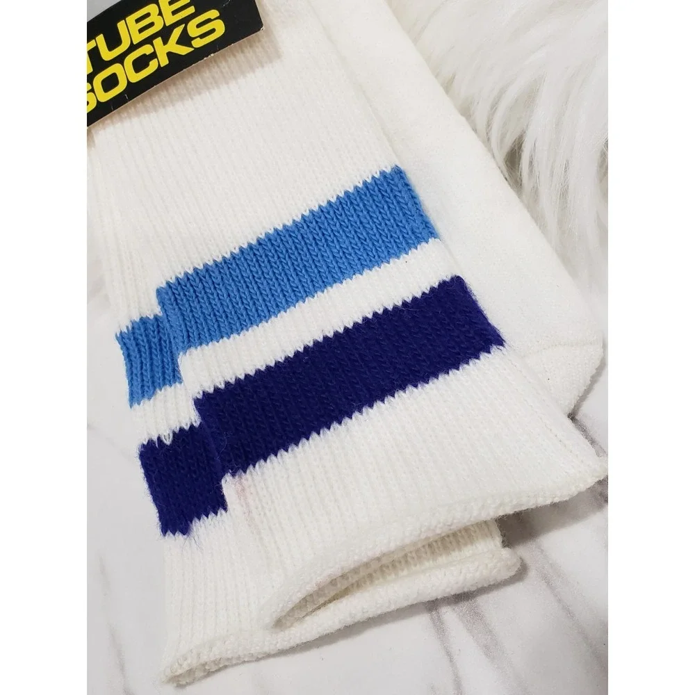 NEW VINTAGE DEADSTOCK Tube Socks Russell National Sport 1980s 90s mens blue whit